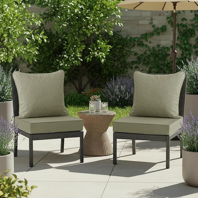 Summsun Water Resistant Outdoor Chair Cushions, Faux Linen Backrest and Seat - Image 9