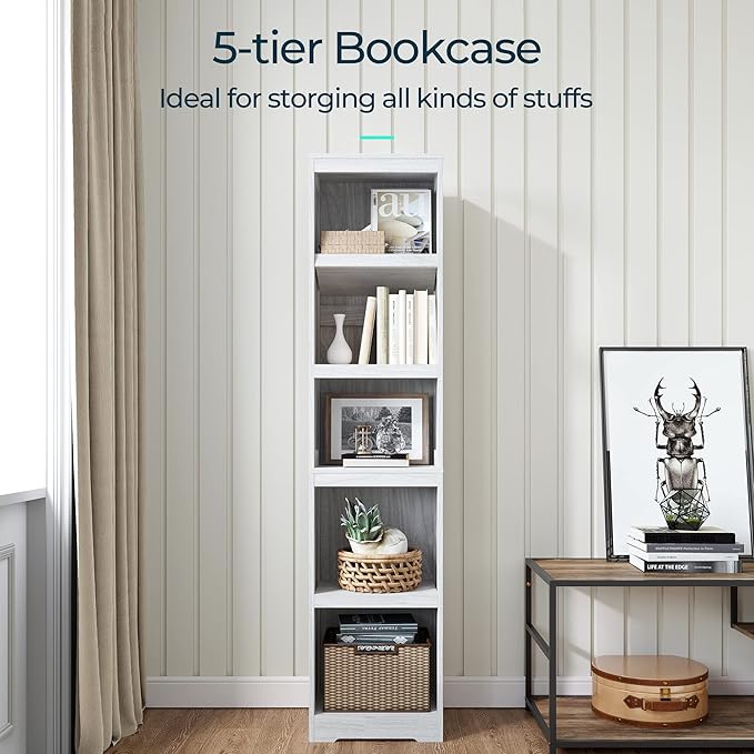 LINSY HOME 5-Shelf Bookcase, Narrow Bookshelves Floor Standing Display Storage - Image 4
