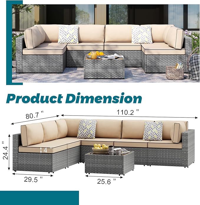 SUNLEI 7pcs Patio Conversation Sets Outdoor Furniture Sets, High Back - Image 2