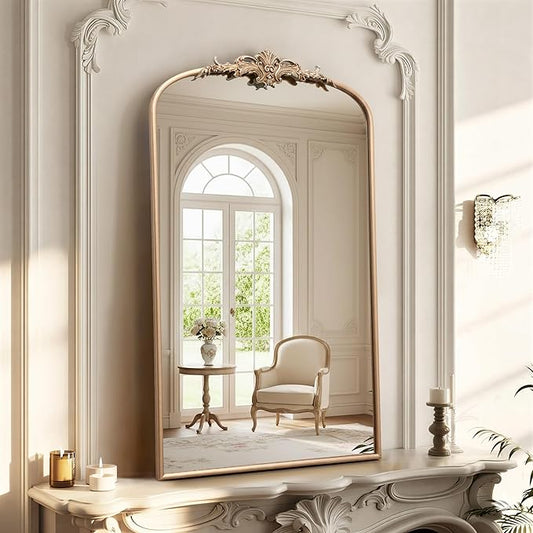 Besdomus Vintage Gold Wall Mirror: 24"x42" French Large Arch Champagne Gold by Besdomus