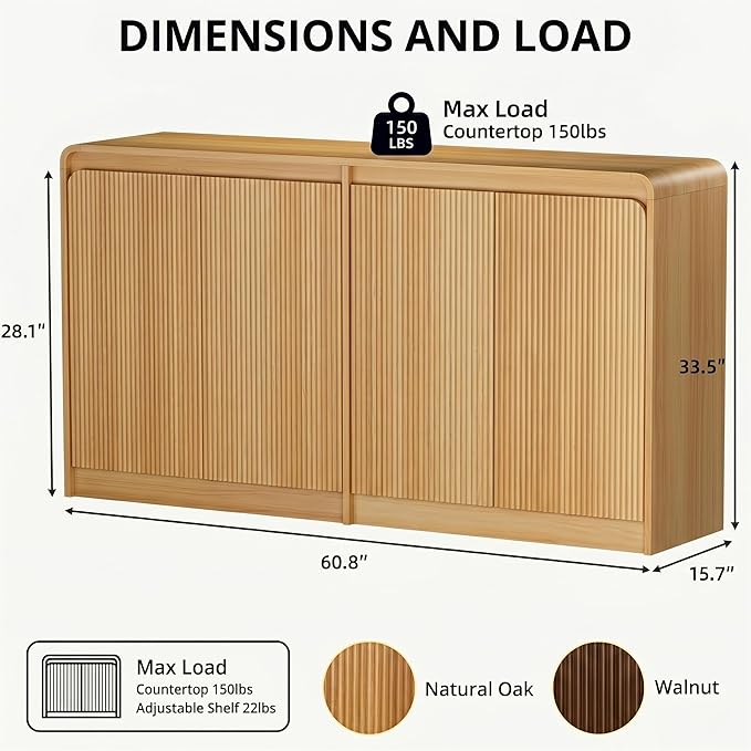 FURSUN 61" Modern Fluted Sideboard - Image 2