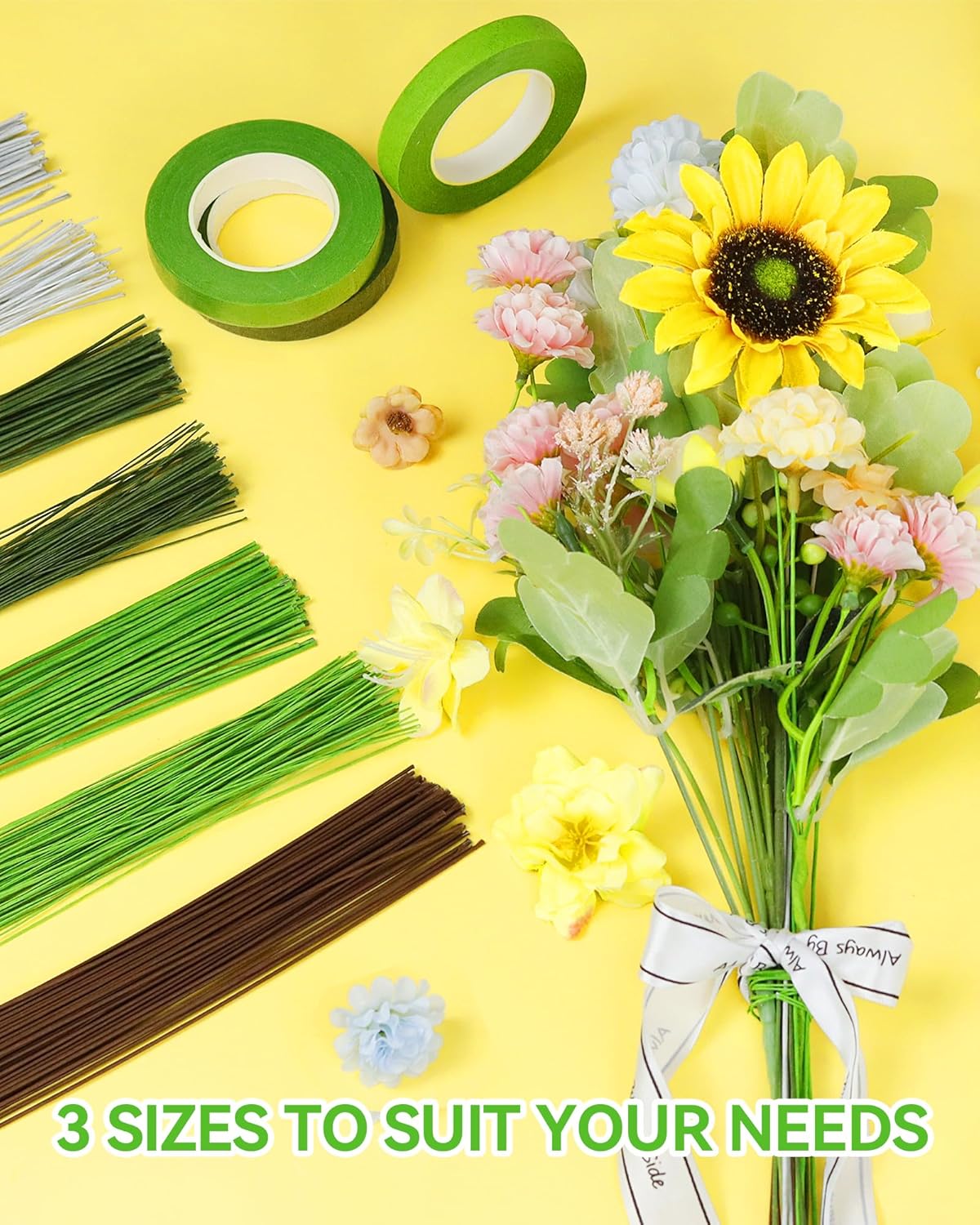 100 PCS FIVEIZERO 18 Gauge LightGreen Floral Wire Stems for Artificial Flower Making,Florist Wire,Flower Wires for Crafts,Alambre para Flores for Wreaths, Flower Arrangements and DIY Projects