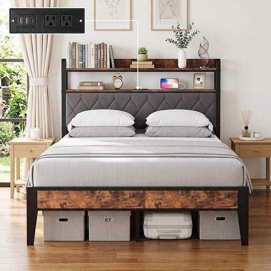 Full Size Bed Frame with Dual-Layer Headboard and Footboard, Bed Frame Full by BOVONO