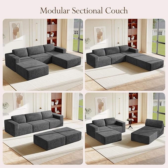 Vesgantti 119" Oversized U-Shaped Modular Sectional Sofa, Corduroy Cloud Couch - Image 2