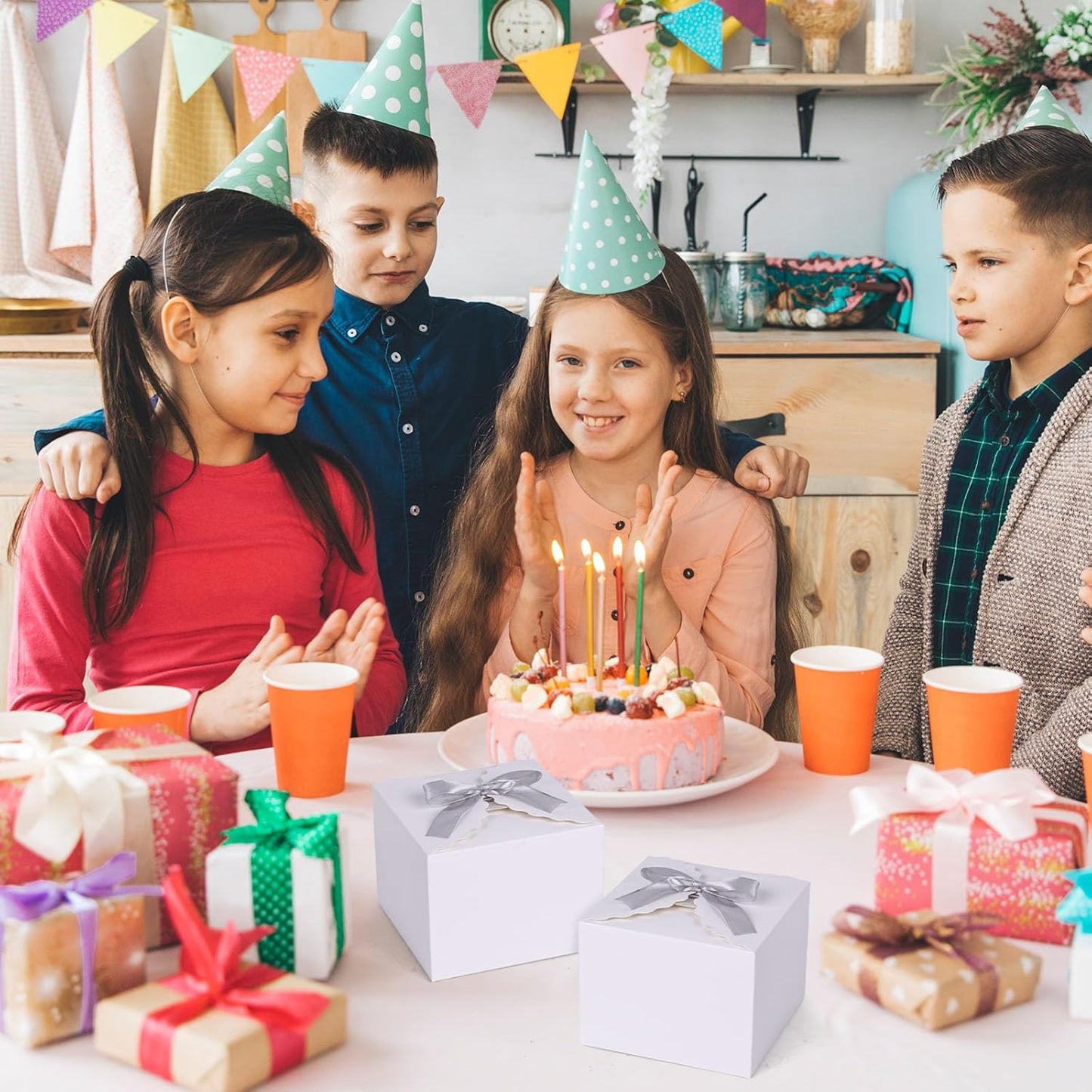 VGOODALL 10PCS Gift Boxes with Ribbon, Small White Candy Box Paper Treat Boxes for Wedding Cookie Chocolates Small Gifts