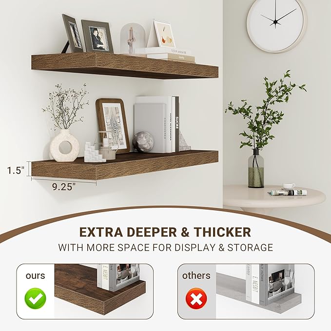 Acovy 16 Inch Floating Shelves, Wooden Shelves - Image 4