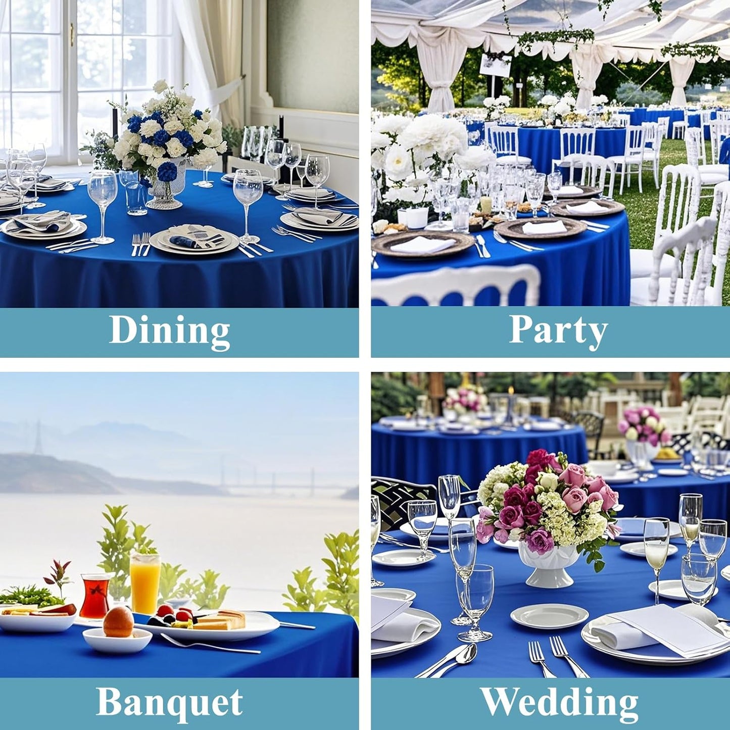 VidaFete Tablecloth 10 Pack 120inch Round Table Cloth Polyester, Stain Wrinkle Resistant Polyester Dining Table Cover for Kitchen Dinning Party Wedding Round Tabletop Buffet Decoration(Royal Blue)
