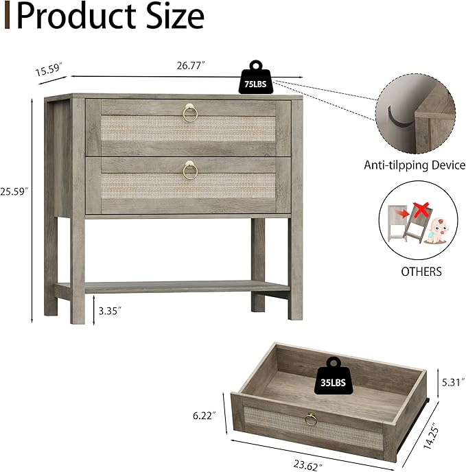 Xixini Nightstand wih 2 Drawers & Open Shelf, Small Mid Century Modern Night - Image 2