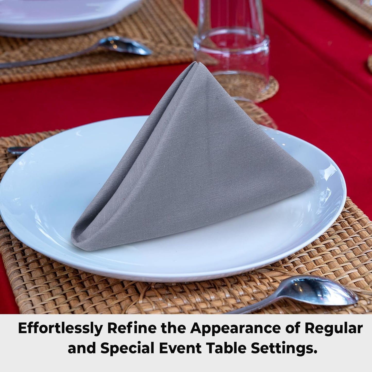 Urban Villa Dinner Napkins Solid Grey Color Cloth Napkins (Set of 12) Oversized 20x20 Inches 100% Cotton Slub Premium Quality Soft Durable with Mitered Corners Reusable Washable Everyday Use Napkins