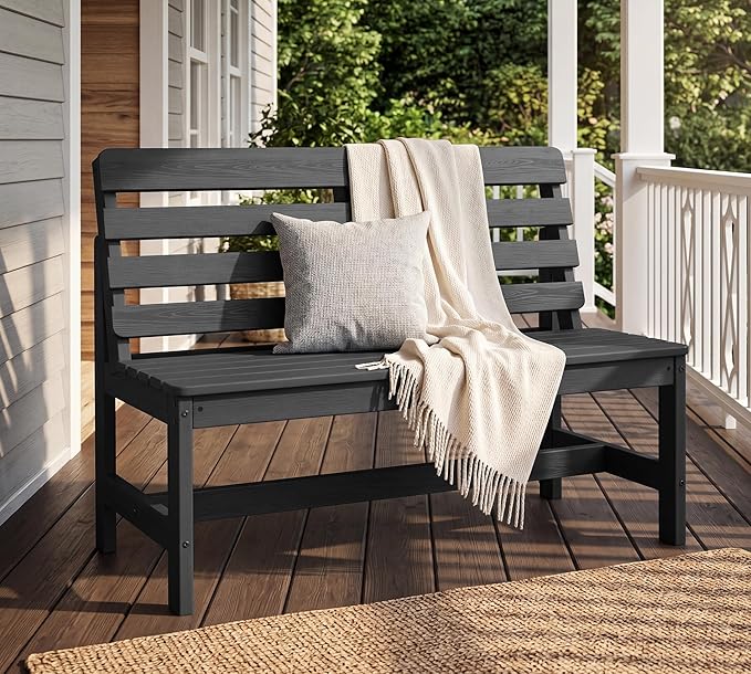 SERWALL Outdoor Bench, All Weather HDPE Outdoor Benches, 2-Person Armless Porch - Image 2