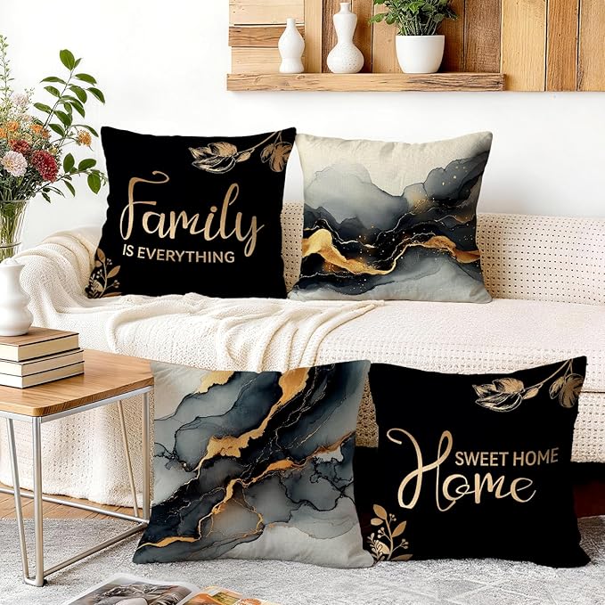 OBSEDE Black Gold Marble Sweet Home Decorative Throw Pillow Covers 18 × 18 in - Image 5