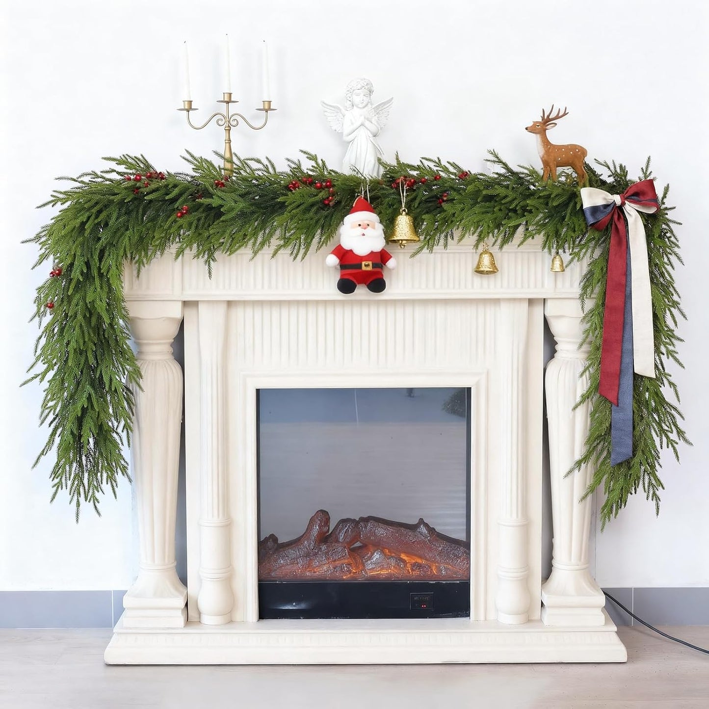 16FT Christmas Artificial Norfolk Pine Garland for Fireplace - Realistic Faux Greenery Fake Garland for Holiday,Table, Window,Mantel,Stairs, Home,Indoor Outdoor Decor (1PCS)