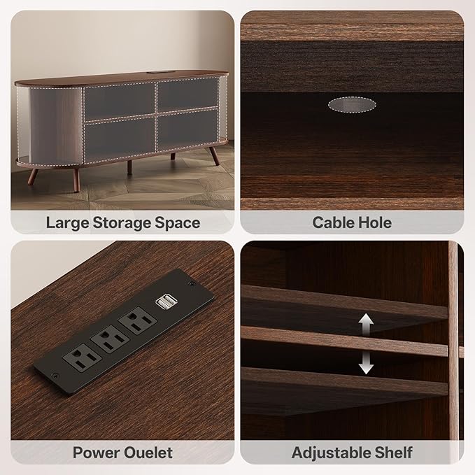 63 inch TV Stand with Power Outlet, Fluted Entertainment Center - Image 3