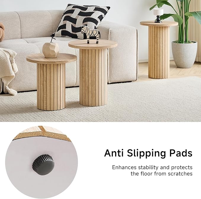 Round Nesting Coffee Table Set of 3 Mid Century Modern Wood Round Coffee Tables - Image 6