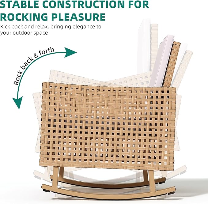 YITAHOME 3 Pieces Patio Wicker Rocking Chair Set, Outdoor Patio Furniture Set - Image 4