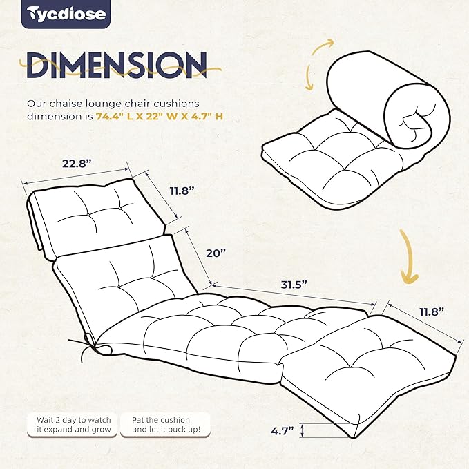 Chaise Lounge Cushions Outdoor Set of 2, 74.4 x 22 x 4.7 Inches Thickened - Image 2