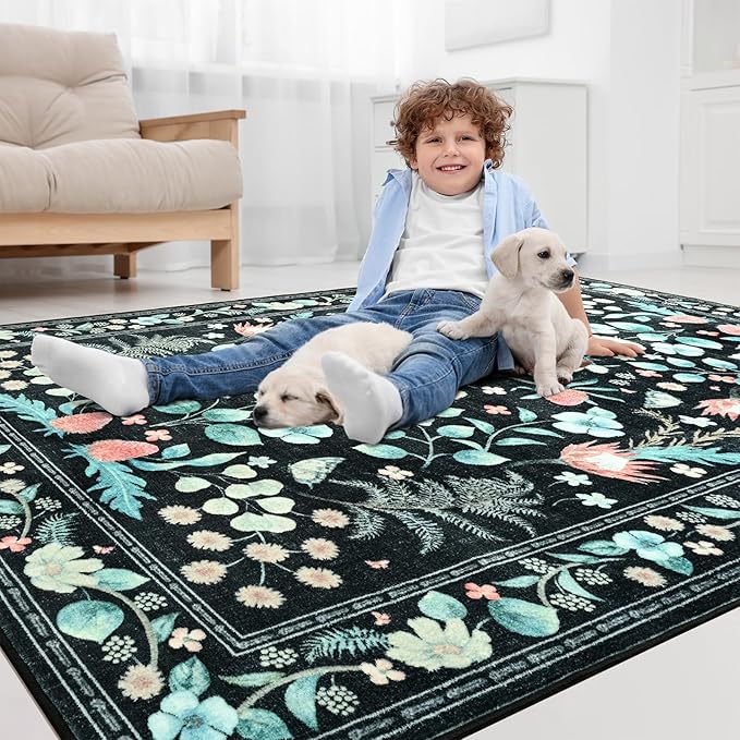 Area Rugs for Living Room, Non-Slip 4x6 Vintage Rug for Bedroom, Washable - Image 9