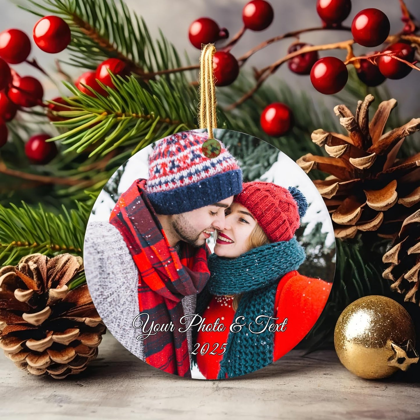 Personalized Christmas Ornaments Decor, Custom Xmas Ornaments with Photo and Text, Customized Wedding Gifts for Couples, Husband, Wife, Parents