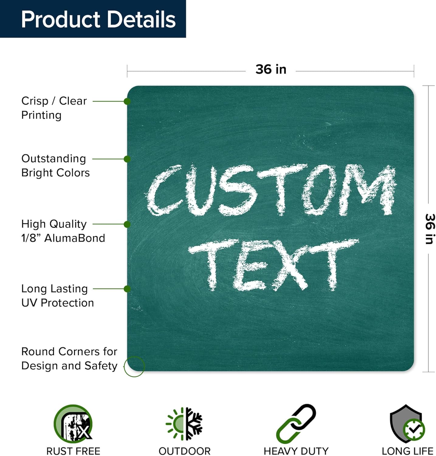 Custom Sign, Custom Street Sign, 11 Font Colors, 13 Font Styles, 4 Hole Options, 22 Sizes, 36x36 Inches, Rust Free DiBound, Fade Resistant, Made in USA by My Sign Center (Chalkboard Green)