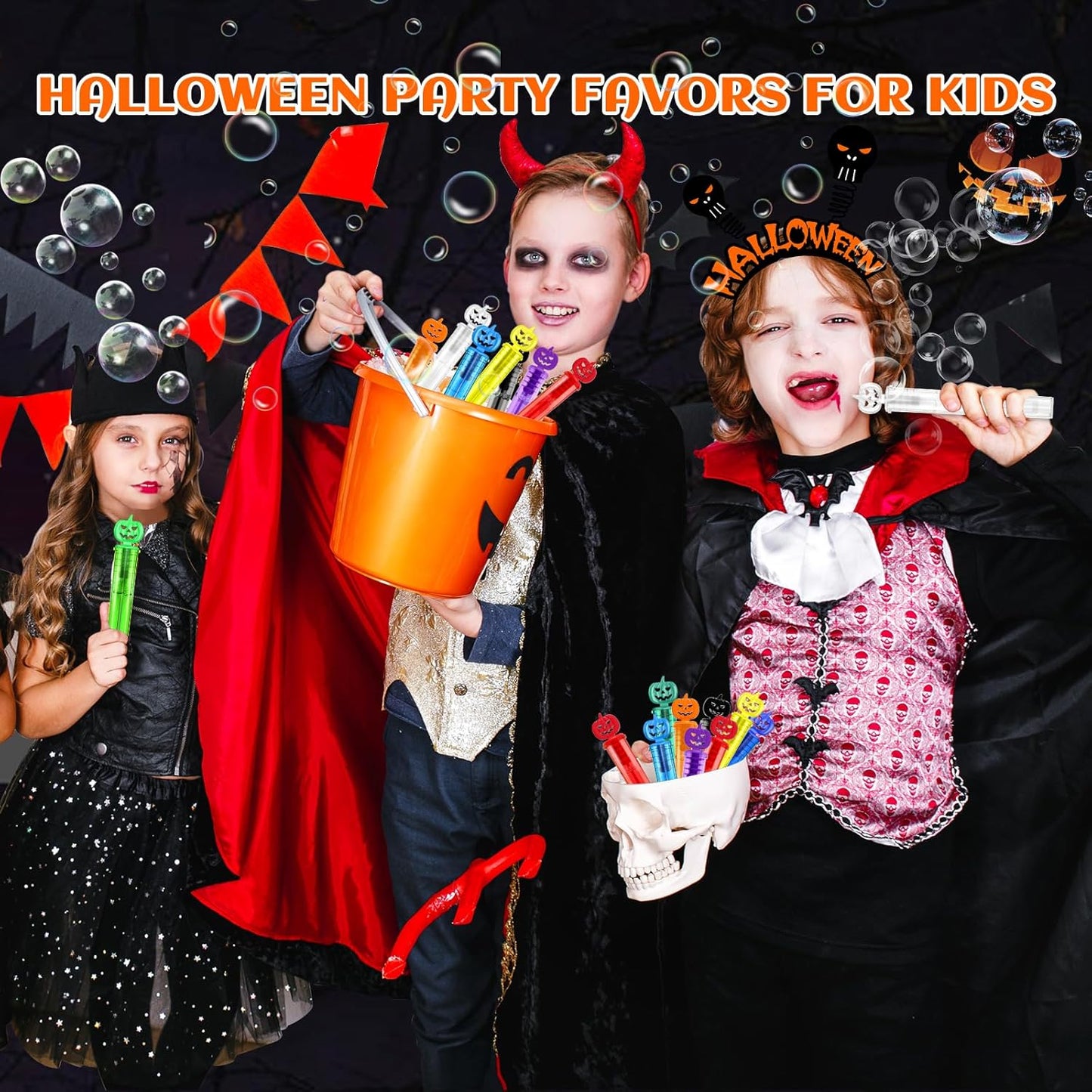 SpringFlower 200 PCS Halloween Party Favor, Bubble Wands for Kids, Halloween Treats Toys, Girls Boys Classroom Prizes, Halloween Gifts For Trick Or Treating