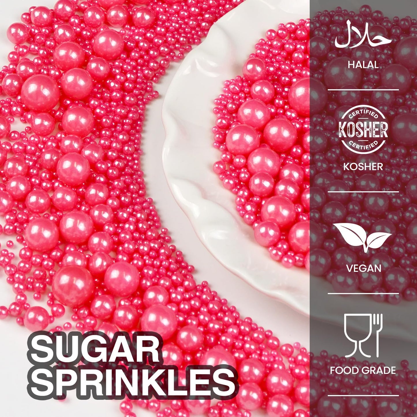 Deep Pink Pearl Sprinkles, Edible Candy Sugar Pearls, 150g/5.29oz, Pink Sprinkles for Cake Decorating, Baking Cake Decorations, Ice Cream Toppers, Cupcakes, Wedding Party Chirstmas Supplies