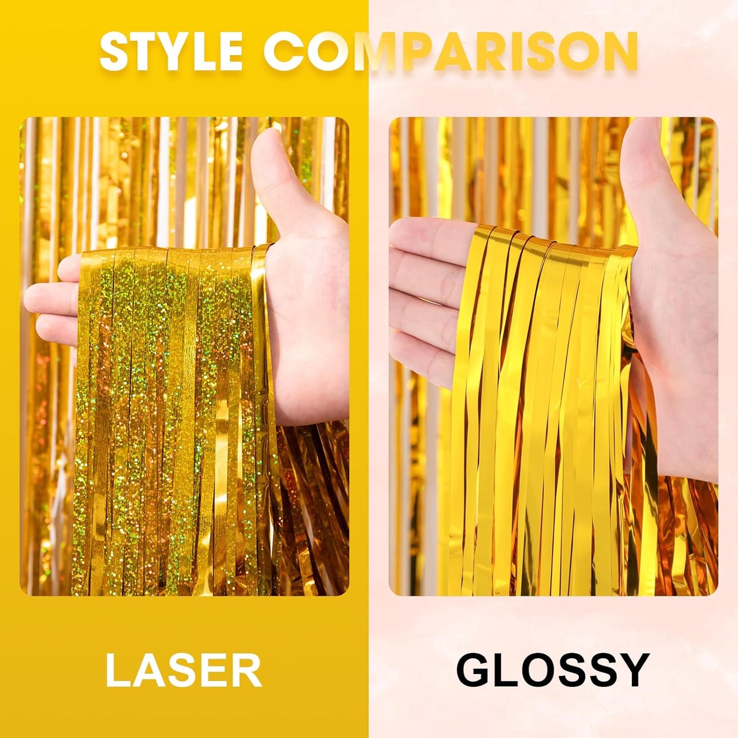 3 Pack 3.3 x 8.2 ft Laser Gold Foil Fringe Backdrop Curtains, Tinsel Streamers Birthday Party Decorations, Fringe Backdrop for Graduation, Baby Shower, Gender Reveal, Disco Party