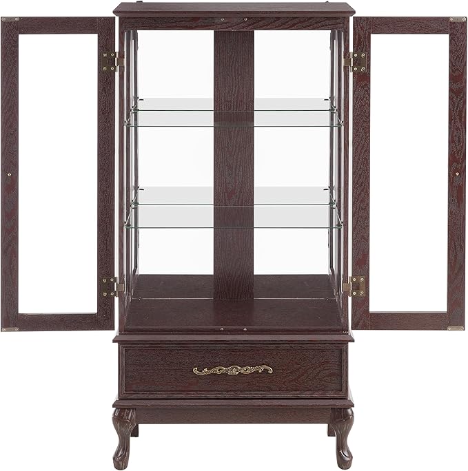 Curio Cabinet with Lighted, Tall Leg Glass Door Antique Cabinet with 1 Drawer - Image 6