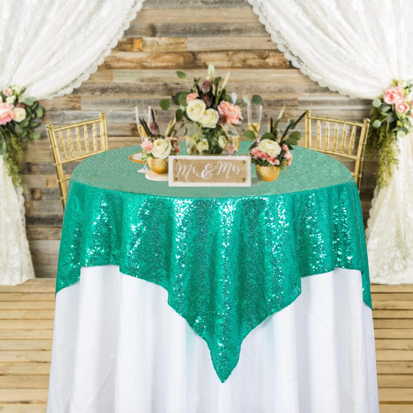 ShinyBeauty Small Tablecloth Square 36x36-Inch Green Sequin Tablecloth Glitter Table Cover Overlay Christmas Green Wedding Table Cloths Sequin Fabric Tablecloth for Birthday, Baby Shower