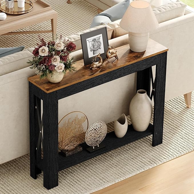 YATINEY Farmhouse Console Table, 39.4'' Small Narrow Entryway Table, Wood Couch - Image 2