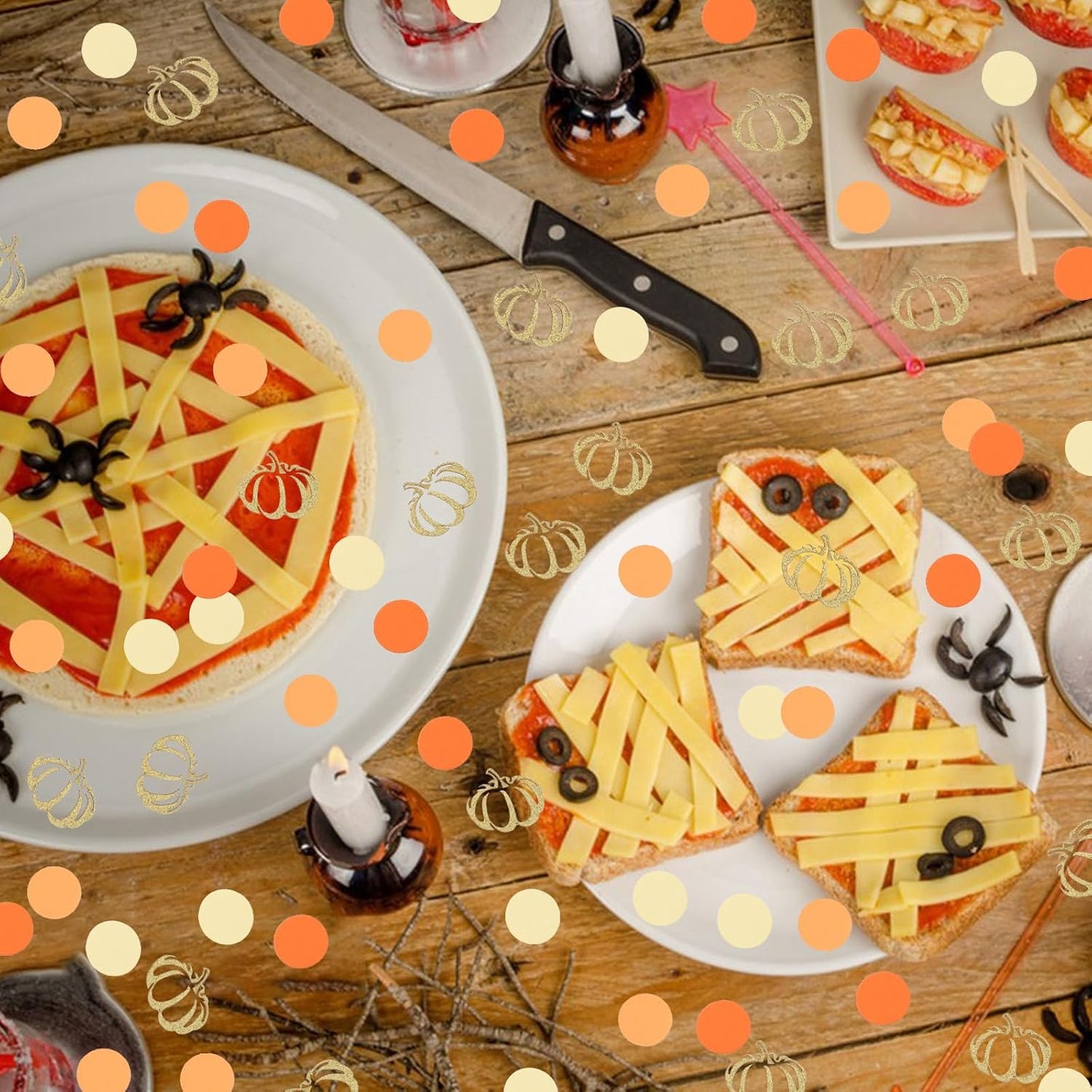 VHUWE Thanksgiving Confetti, 200 Pcs - Orange Round Confetti and Gold Pumpkin, Autumn Fall Paper Confetti for Thanksgiving Table Decorations and Party Supplies - Paper