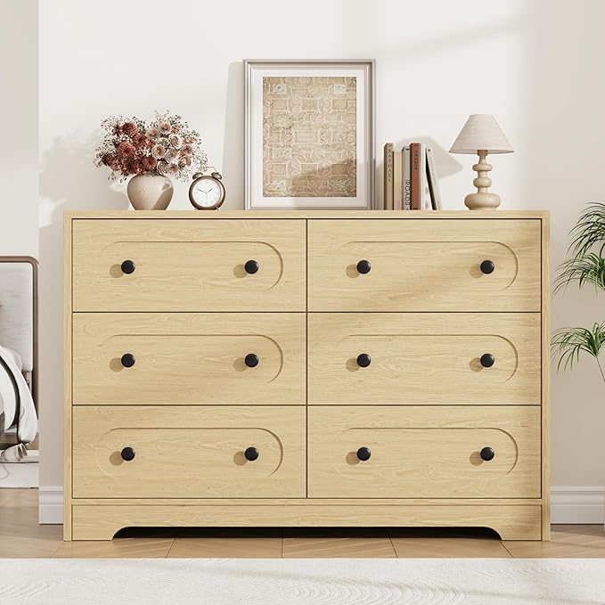 Garvee 6 Drawer Dresser for Bedroom, Wooden Mid Century Modern Chest of Drawers by Garvee