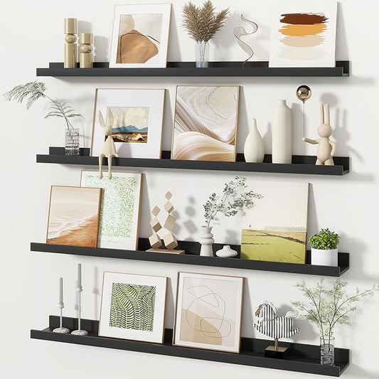 Fun Memories Picture Ledge Shelves Set of 4, 36 Inch Rustic Wall Mounted by FunMemories