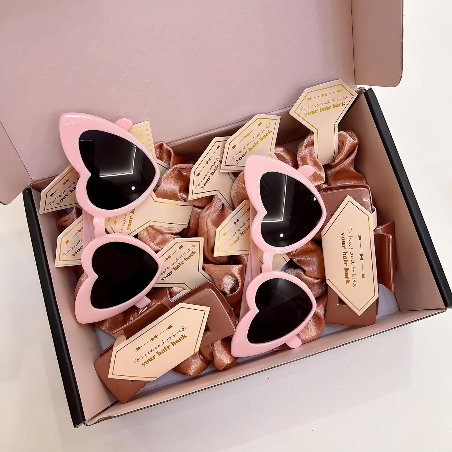 18pcs Bridesmaid Scrunchies Proposal Gifts Bachelorette Hair Claws Clips Girls heart sunglasses for Wedding Party Favors (White&Rose )