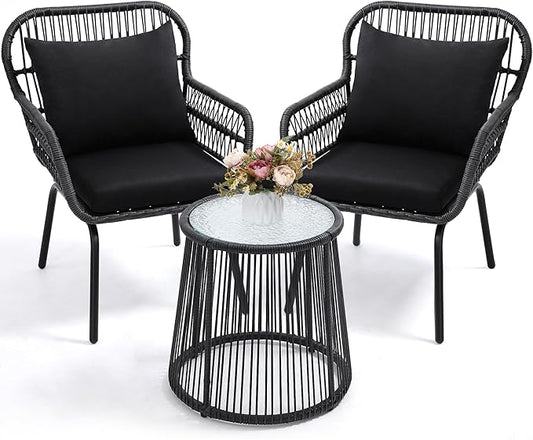 wildformers 3 Pieces Rattan Wicker Bistro Set, Outdoor Conversation Set by wildformers