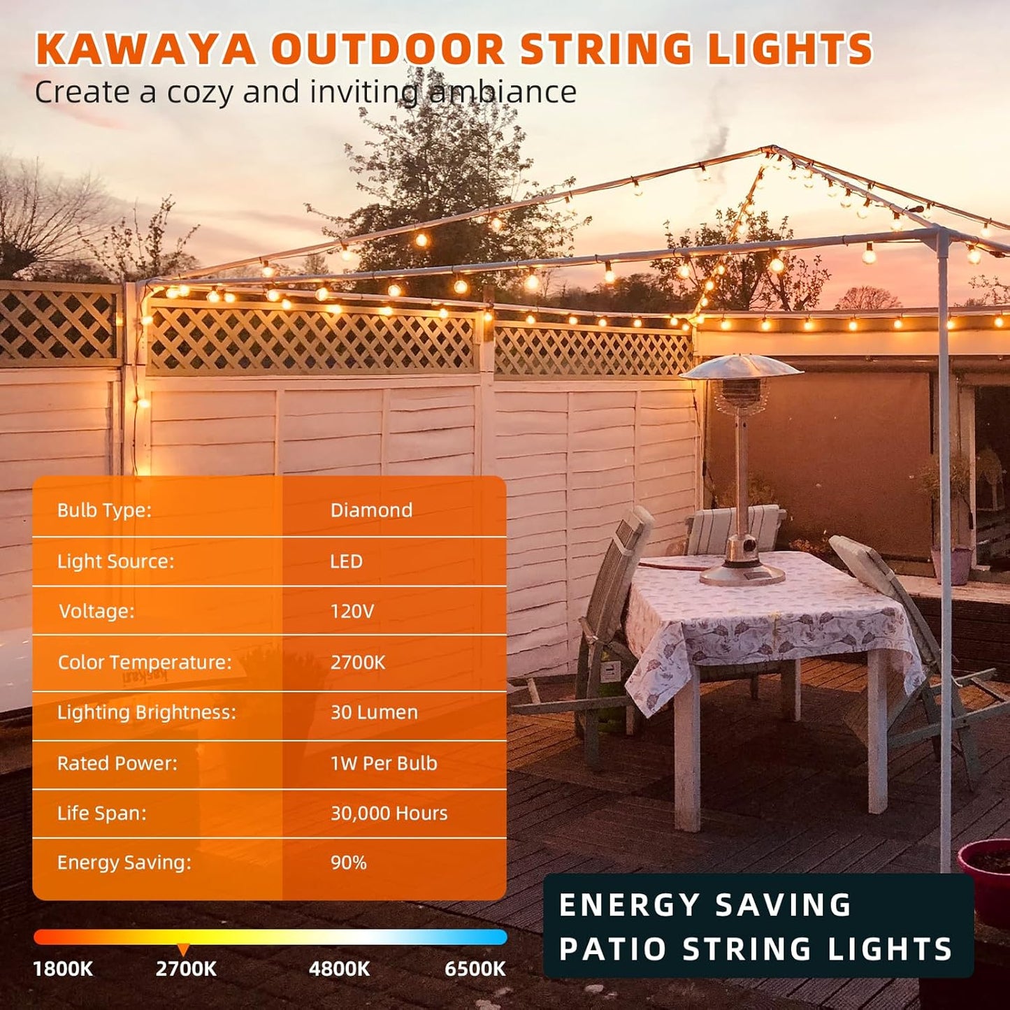 Kawaya 300FT Outdoor String Lights - LED Waterproof Patio Light for Outside with 146+4 G40 Globe Blubs - Shatterproof Hanging Lights for Porch Bistro Backyard Gazebo Balcony Cafe