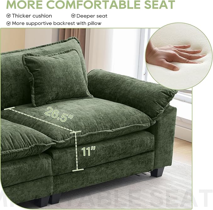 Oprisen 86" Modular Sectional Sofa, Comfy Cloud Couch Sectional Sofa, Chenille - Image 4