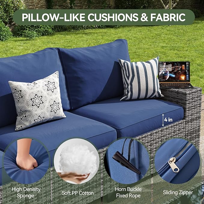 Aoxun Patio Furniture Set, Widen Armrests Wicker Outdoor Sectional - Image 4