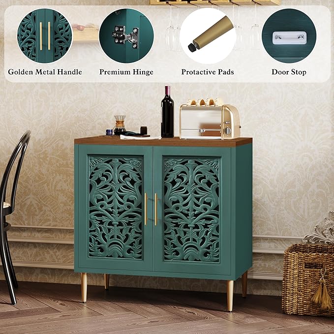 ARTPOWER Accent Cabinet with 2 Doors, Vintage Hollow Carving Buffet Cabinet - Image 5