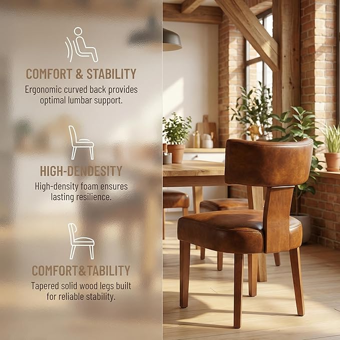 HNY Century Modern Dining Chairs Set of 4, Farmhouse PU Leather Upholstered - Image 4