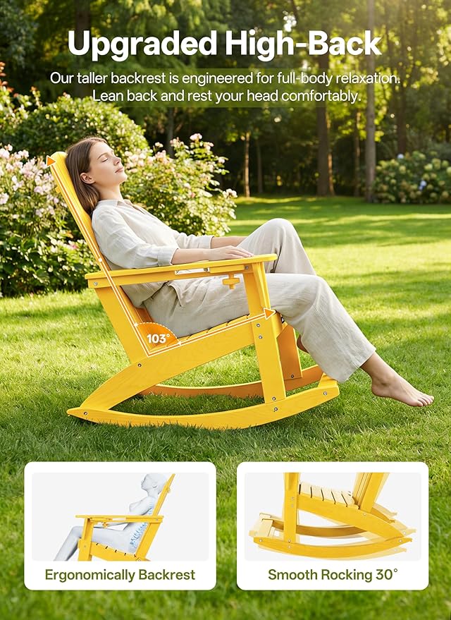 Outdoor Oversized Adirondack Rocking Chairs, All Weather HDPE Patio Rocking - Image 4