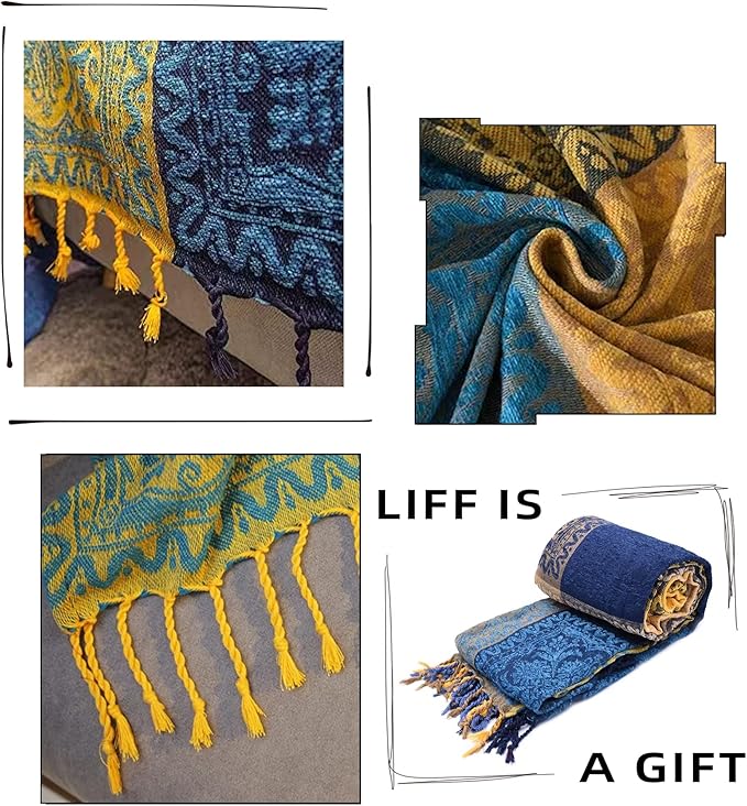 Bohemian Throw Blanket for Couch，Colorful Chenille Tassels Boho Woven Hippie - Image 6