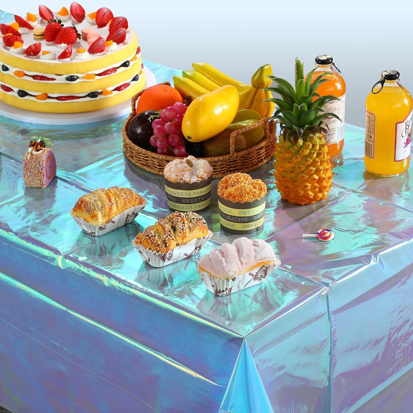 FunnyPars 1 Pack Iridescent Blue Plastic Tablecloth,Shiny Blue Disposable Laser Rectangle Table Covers,Blue Holographic Foil Tablecloth Party Decorations for Birthday,40x108''