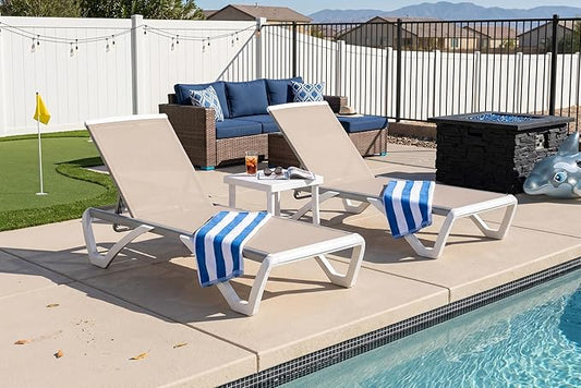 PURPLE LEAF Patio Chaise Lounge Chair Set of 3 Outside Aluminum Plastic by PURPLELEAF