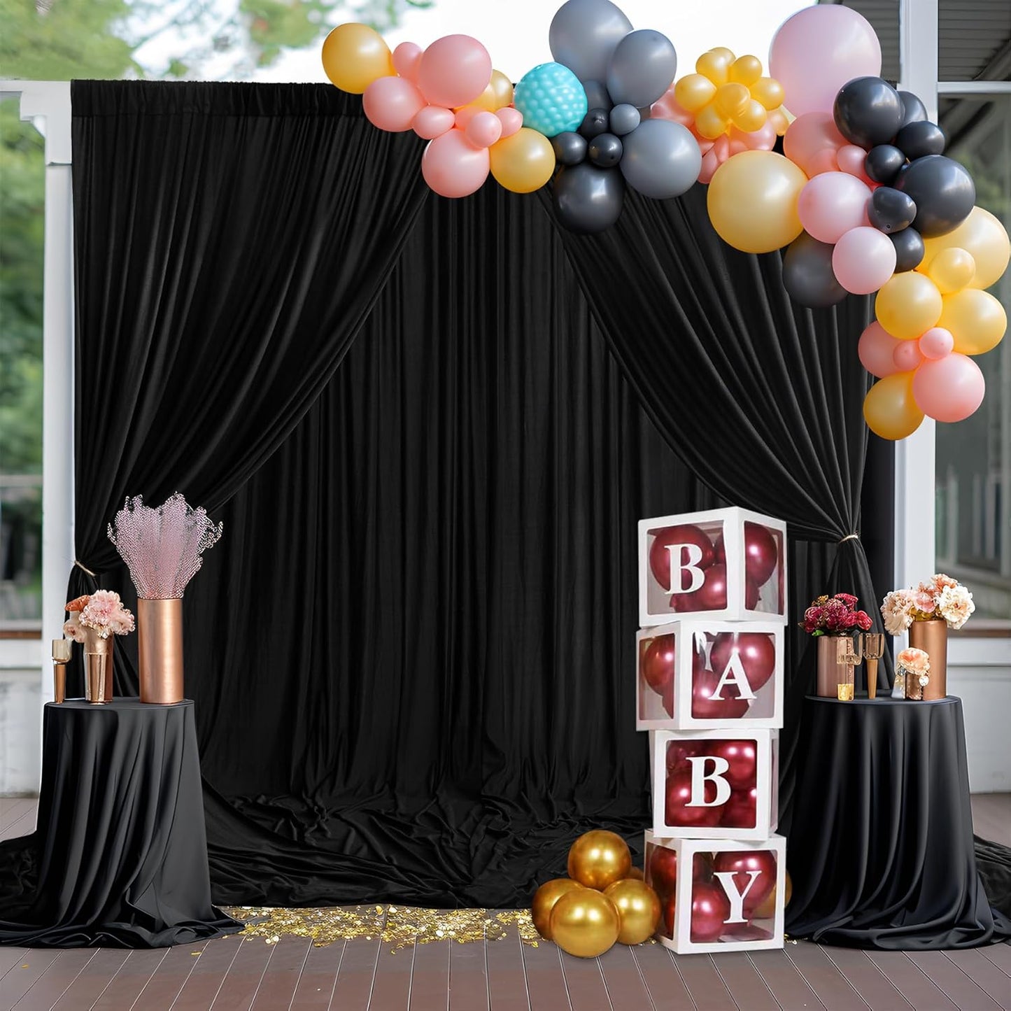10ft×9ft Black Backdrop Curtain, Wrinkle Free Thick Polyester Drapes for Backdrop, 2 Panels 5ft x 9ft Photo Backdrop Curtains for Parties Birthday Wedding Graduation Photography Background Cloth