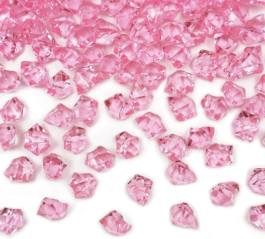 Fake Ice Rocks, 150 PCS Pink Acrylic Ice Rocks Pink Fake Crushed Ice Cubes,Vase Fillers for Valentine's Day