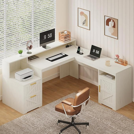 YOMILUVE 63" Farmhouse L Shaped Executive Desk by YomiluveDesign