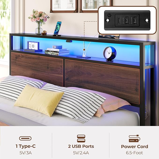 Rolanstar Twin Bed Frame with 4 Storage Drawers & 2-Tier Storage Headboard - Image 7