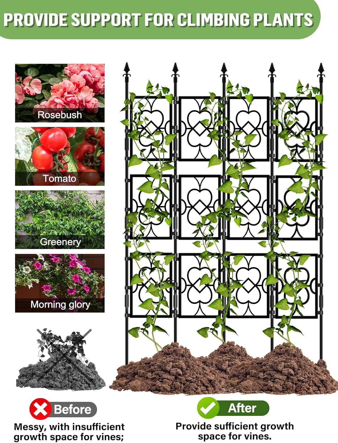 4 Sets Garden Trellis for Climbing Plants, Kalolary 5.5FT Plastic Love Screen Plant Trellis Frame for Potted Plants Rustproof Thicken Cucumber Trellis Stand for Vines Flowers Vegetable Indoor Outdoor