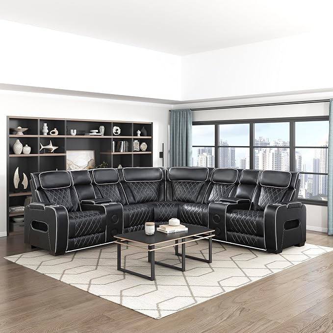 Lexicon 118" Power Reclining Sectional Sofa, Wall Hugger, 2 Recliner Seats - Image 10
