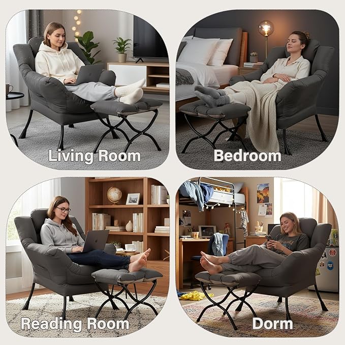 MBOOYOME Lazy Chair with Ottoman, Modern Accent Lounge Armchair with Armrests - Image 9